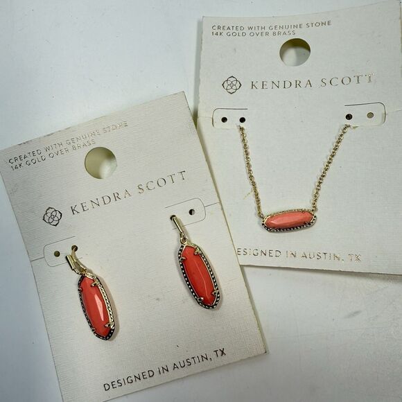 Kendra Scott x Target Eva Gold Coral Magnesite Stone Necklace & Earring Set New - Picture 1 of 4
